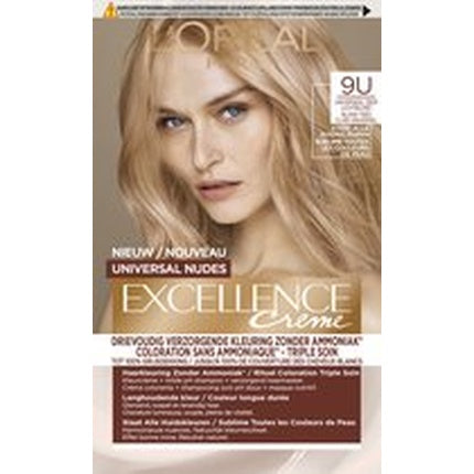 Vopsea de păr permanentă L'Oréal Paris Excellence Creme Nudes 9u, foarte deschis blond, 261 g