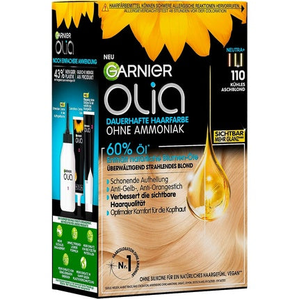Vopsea de păr permanentă Garnier Olia 110 Cool Ash Blonde, fără amoniac