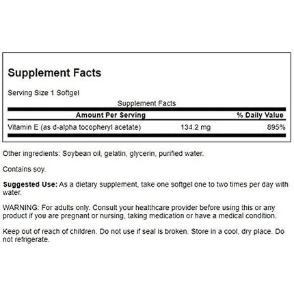 Supliment Vitamină E, Swanson Natural, 100 Capsule Softgel, 200 IU