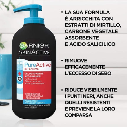 Gel Detergent Facial, Garnier PureActive Carbon, Anti-puncte negre, 200ml, Negru