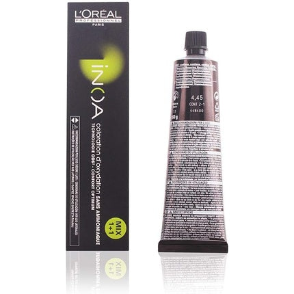 Vopsea de păr, L'Oréal, INOA 4.45, castaniu mediu cupru mahon, 60ml
