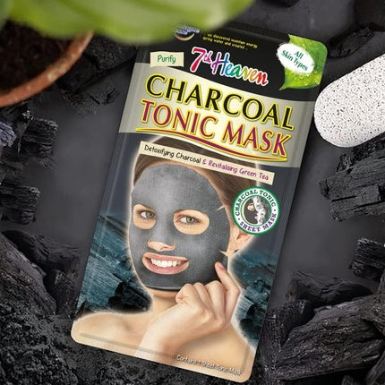 Mască facială 7th Heaven, Tonic cărbune, ceai verde și aloe, negru