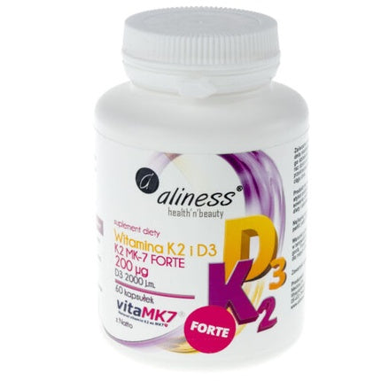 Vitamine, Aliness, K2 Forte D3 60 capsule, alb