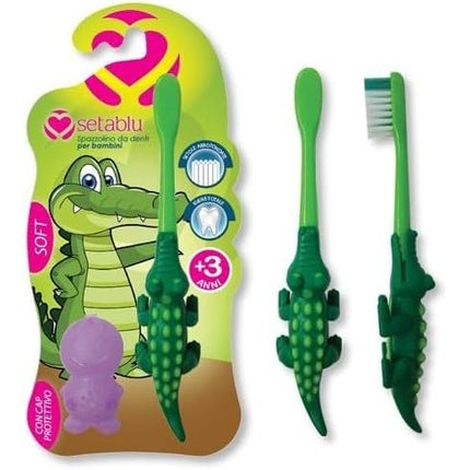 Setablu Periuță de dinți moale crocodil pentru copii + capac protector, verde, 18 cm