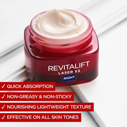 Cremă de noapte anti-îmbătrânire, L'Oréal, Revitalift Laser X3, 50ml