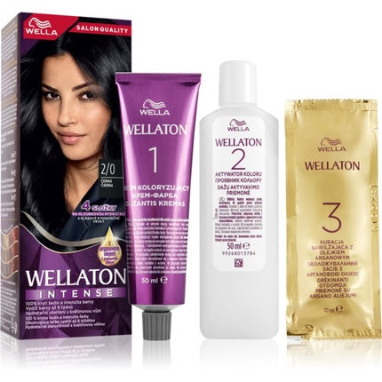 Vopsea de păr permanentă Wella Wellaton Intense cu ulei de argan, negru 20, 135g