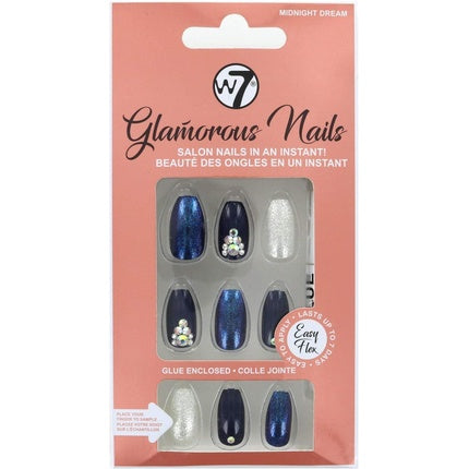 Ongle false W7 Glamorous Nails Midnight Dream, set 12 buc, cu glittere