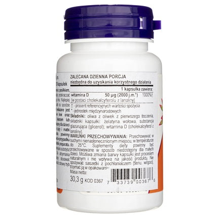 Vitamina D3, Now Foods, 2000 IU, capsule 120 bucăți