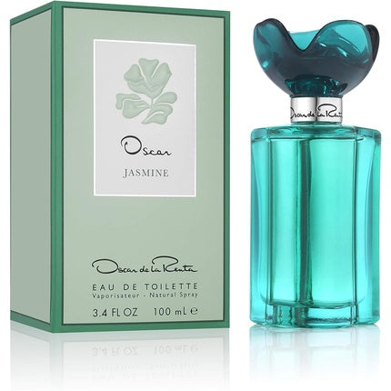 Perfum feminin Oscar de la Renta Jasmine, flacon turcoaz, capac floral, 3.4oz
