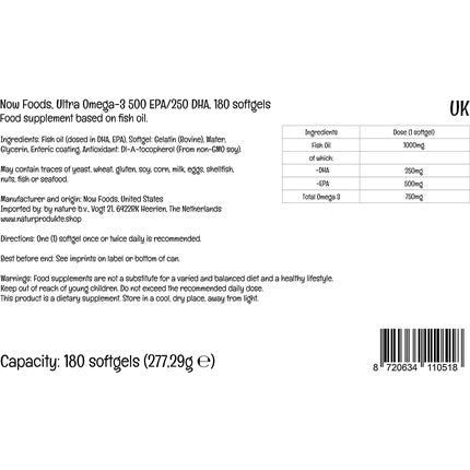Supliment Omega-3, Now Foods, 500 EPA/250 DHA, 180 capsule
