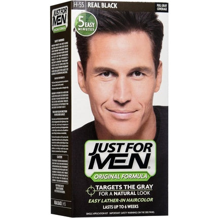 Șampon Just For Men pentru acoperirea părului alb, Natural Real Black, 113 g