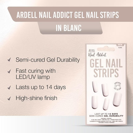 Ardell Nail Addict Gel Nail Strips, Blanc, cu finisaj lucios și rezistență până la 14 zile