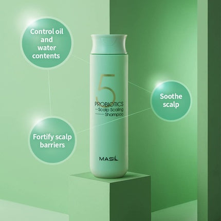 Masîl Deep Cleansing Shampoo, 5 Probiotics Scalp Scaling Shampoo, 144 g, Verde mentă
