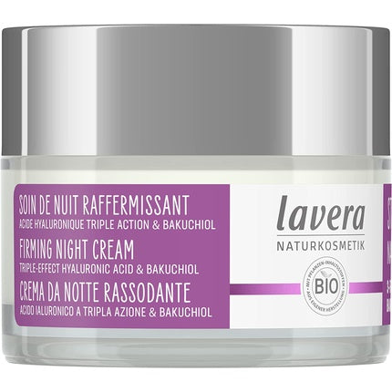 Cremă de noapte Lavera, Firming Night Care cu Triplu Acid Hialuronic și Bakuchiol, 50ml