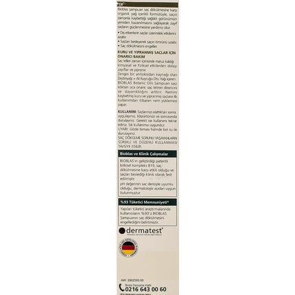 Șampon Bioblas Botanic Oils cu Ulei de Măsline, 360 ml pentru păr uscat și deteriorat