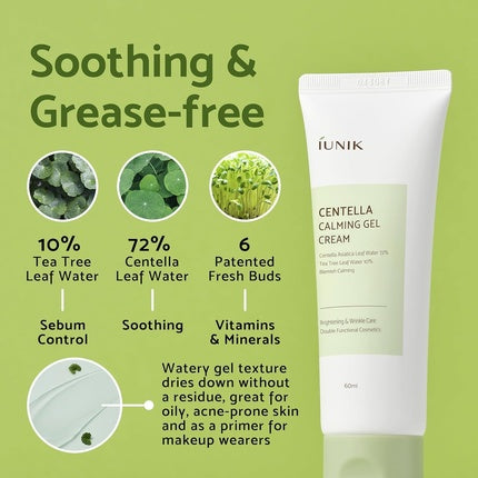 Cremă Față Iunik, Centella, gel calmant, verde, 60ml
