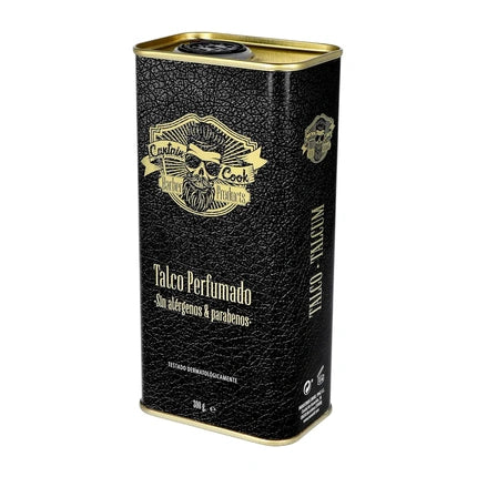 Talc Parfumat Eurostil Captain Cook, Cutie Metalică Neagră cu Accente Aurii, 300g
