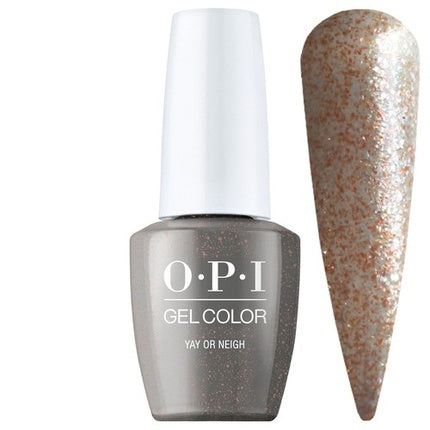 OPI Gel Color, Yay Or Neigh, Gel Polish pentru unghii 15ml, Gri cu sclipici aurii