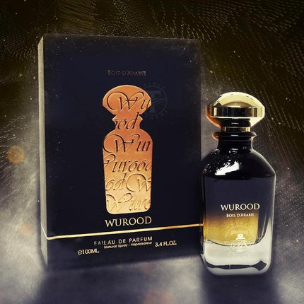 Parfum unisex, Fragrance World, Wurood Bois D'Arabie, negru-auriu