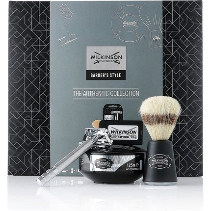 Aparat de ras dublu-tăiş, Wilkinson Sword, Barber's Style, cu 5 lame, perie şi bol săpun