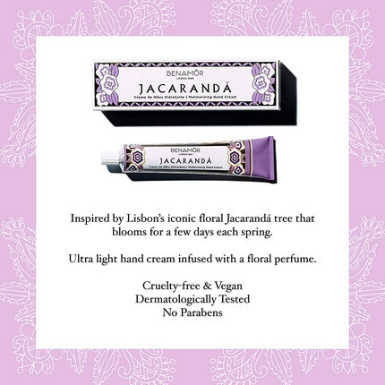 Cremă de mâini hidratantă Benamôr Jacarandá cu unt de shea și ulei de argan, 30ml
