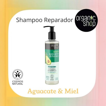 Șampon Organic Shop cu Avocado și Miere, sticlă cu pompă, 300ml