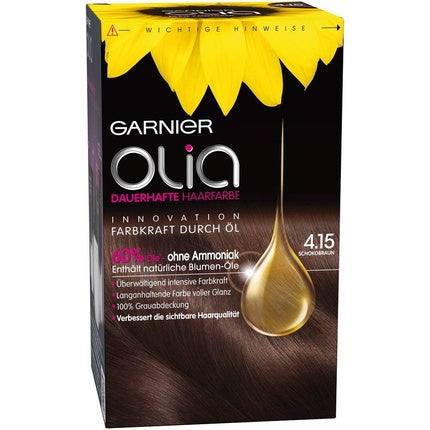 Garnier Olia 4.15 Chocolate Brown - Vopsea de păr permanentă, uleiuri naturale, fără amoniac