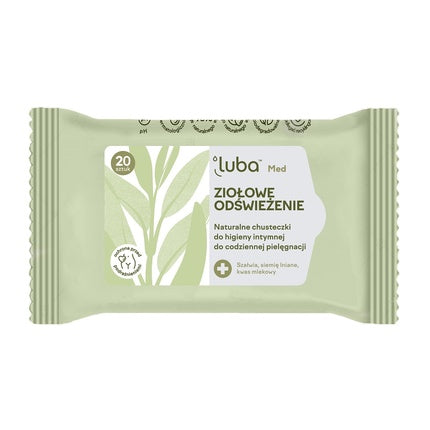 Șervețele umede intime, Lubamed Herbal Natural Refreshing Intimate Hygiene, cu mentă și mușețel, 20 buc
