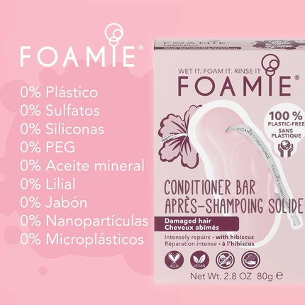 Condiționator solid Foamie cu Hibiscus și Unt de Cacao pentru Păr Deteriorat - 80g