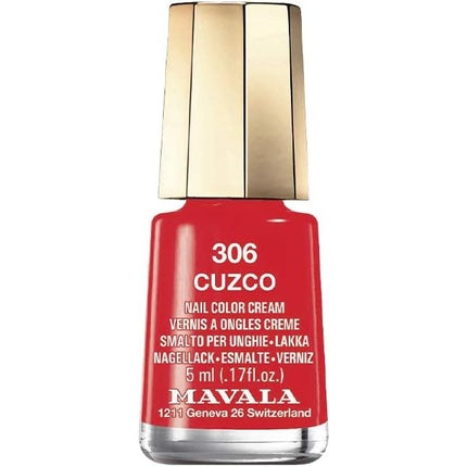Smalt pentru unghii Mavala Mini Nail Colour Cream 306 Cuzco, roșu vibrant, capac auriu, 5ml