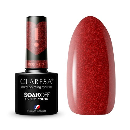 Vernis unghii Claresa Kiss Me, Hybrid, Roșu sclipicios, 7ml