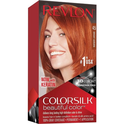 Vopsea de păr Revlon Colorsilk 45 Bright Auburn cu Keratină, 40g