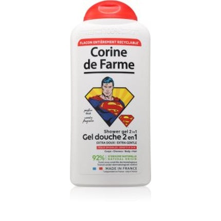 Gel de duș Corine de Farme Superman 2 în 1, 300 ml, alb cu capac roșu