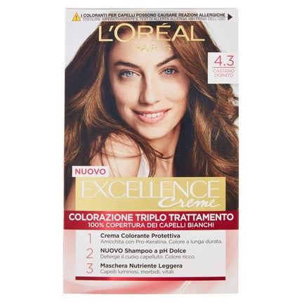 Vopsea de par, L'Oreal Paris, Excellence Cremes, 4.3 Saten Auriu