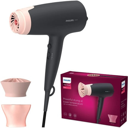 Uscător de păr, Philips ThermoProtect Bhd350/10, negru și roz, 2100W