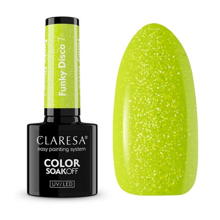 Esmală Gel Claresa Funky Disco, UV LED, Verde Neon cu Sclipici