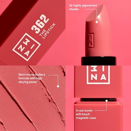 Ruj, 3ina, The Lipstick 362, roz, textură cremoasă