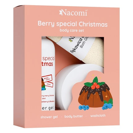 Set Îngrijire Corp Nacomiset Cranberry Berries, Gel de Duș 300ml, Body Butter 100ml, Mănușă pentru baie