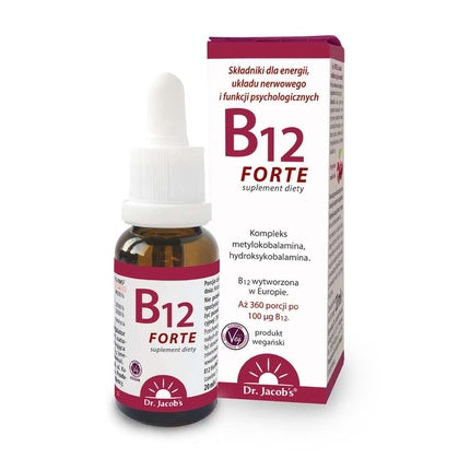 Supliment Vitamină B12 Forte, Dr. Jacob's, 20ml, sticlă maro cu dozator picăturat