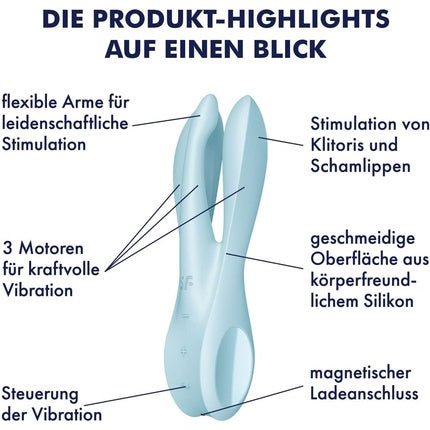 Maseur electric, Satisfyer Threesome 1, 14cm, albastru