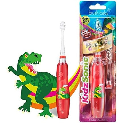 Periuță de dinți electrică copii, Brush-Baby KidzSonic, lumini disco, dinozaur