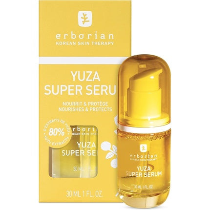 Ser facial, Erborian Yuza Super Serum, extract de yuzu, vitamina C, 30ml, galben