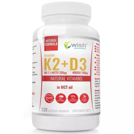 Wish Pharmaceuticals, Vitamina K2+D3, Ulei MCT, 120 capsule