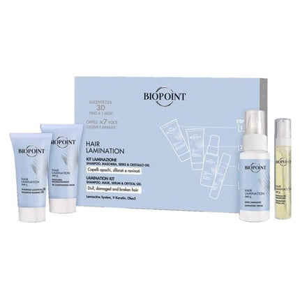 Kit Tratament Păr, Biopoint, Hair Lamination Kit, Set de 4 produse, Culoare albastru deschis