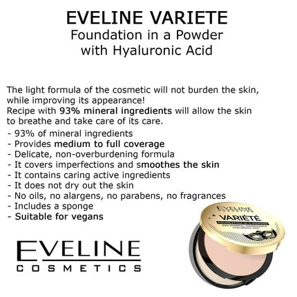 Pudră Compactă, Eveline Cosmetics, Variete, cu Acid Hialuronic