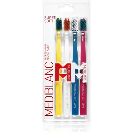 Periuță de dinți Mediblanc Super Soft, set 4 bucăți (galben, roșu, albastru, roz)