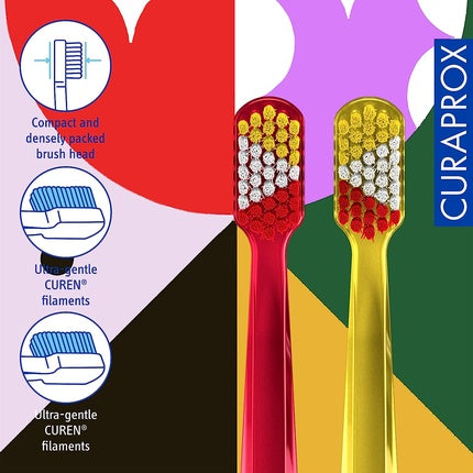 Periuță dinți manuală, Curaprox, CS 5460, roșu-galben