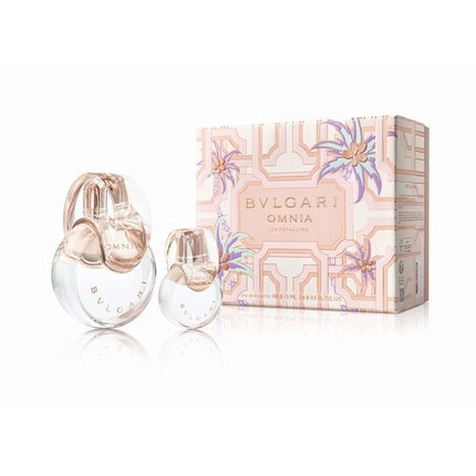 Set Cadou Parfum Bvlgari Omnia Crystalline, Sticlă Cristalină Roz Pal, Cutie Imprimeu Floral