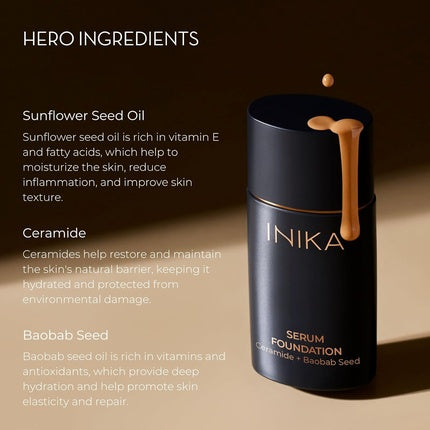 Serum Foundation Inika Organic, Acoperire Medie până la Puternică, Culoare Bej, 30 ml