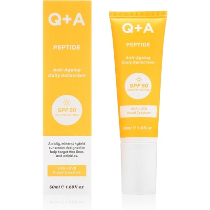 Cremă de protecție solară, Q+A, Peptide SPF 50, hidratant